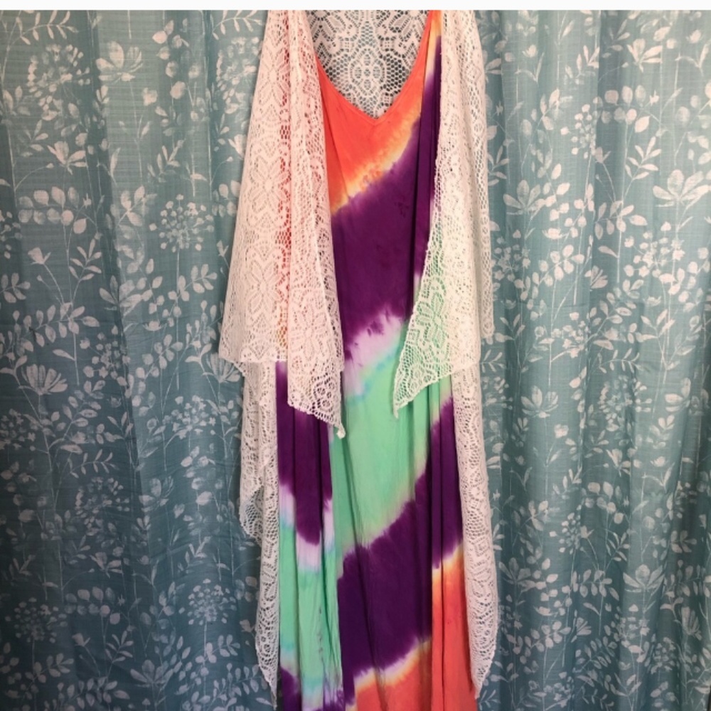 *REPOSH* - PURPLE/GREEN/ORANGE DIP-DYED MAXI DRESS